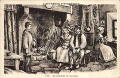 CPA Folklore Auvergne La demande en mariage 