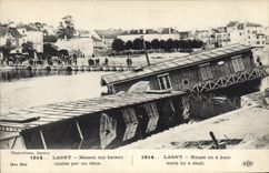 CPA Militaria Lagny Maison sur bateau coulee par un obus