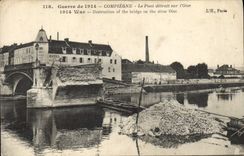 CPA Militaria Compiegne Le pont detruit sur l'Oise 