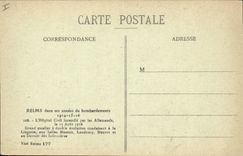 CPA Militaria Reims dans ses annees de bombardements 1914 15 16 L'hopital civil incendie par les All