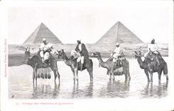 CPA Egypt Egypte Groupe de chasseurs et pyramides