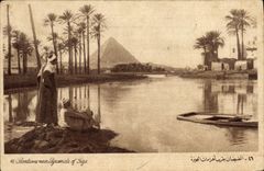 CPA Egypt Egypte Floodtime near Pyramids of Suza