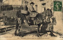 CPA Folklore Paysans d'Auvergne se rendant au marche Cheval Enfants 