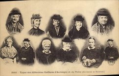 CPA Folklore Types des differentes coiffures d'Auvergne et Velay anciennes et modernes 
