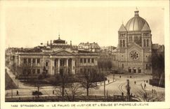 CPA STRASBOURG-LE PALAIS DE JUSTICE ET L'EGLISE ST.PIERRE-LE-JEUNE