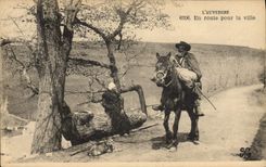 CPA Folklore L'AUVERGNE. En route pour la ville Cheval