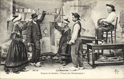 CPA Folklore LE BOURBONNAIS.La Bourrée. Dansez et chanter: Vivent les Bourbonnais!