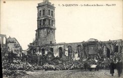 CPA Militaria St QUENTIN Le Beffroi et la Bourse Mars 1919