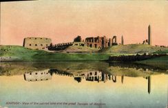 CPA Egypt Egypte Karnak View of the sacred lake and the great Temple of Ammon 