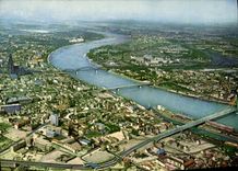 CPA Koln am Rhein Stadtblick mit Rheinlauf und Dom 