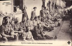 CPA Croquis de Guerre 1914 Cavallers anglais dans un Cantonnement en France 