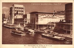CPA Exposition Internationale Paris 1937 Pavillons de Suisse et d'Italie vus du Pont d'Iena 