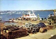 CPM Iles Chausey Manche La cale de debarquement et la Belle Malouine Bateau