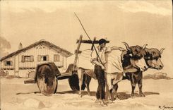 CPA Folklore Attelage basque par Raoul Serres 