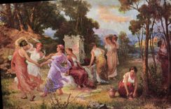 CPA Francois Lafon Danseuses a la fontaine