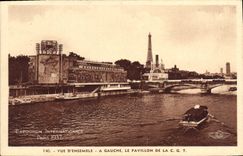 CPA Exposition Internationale Paris 1937 Vue d'ensemble a gauche Le Pavillon de la C G T Tour Eiffel