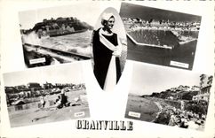 CPA Souvenir de Granville Grande maree le port de peche Vue aerienne La plage 