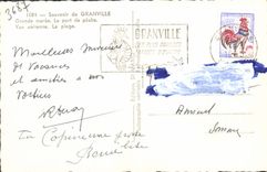 CPA Souvenir de Granville Grande maree le port de peche Vue aerienne La plage