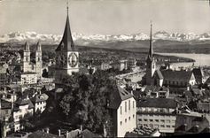 CPM Zurich Grossmunster St Peter fraumunsterkirche und die Alpen 