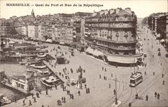 CPA Marseille quai du port et rue de la Republique Bateaux Tramway