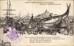 CPA Char funebre de la celebre Sardine Marseillaise Poisson