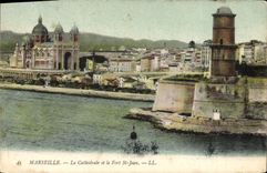 CPA Marseille la cathedrale et le Fort St jean 