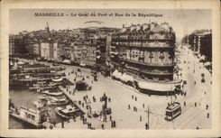 CPA Marseille le Quai du Port et la Rue de la Republique Tramway  
