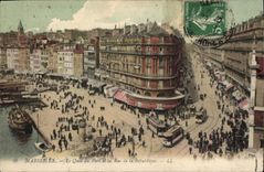 CPA Marseille le Quai du Port et la Rue de la Republique Tramway  