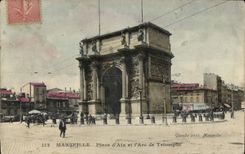 CPA Marseille Place d'Aix et l'Arc de Triomphe 