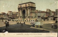 CPA Marseille La Place d'Aix et l'Arc de Triomphe 