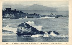 CPA Biarritz Vue vers le Rocher de la Vierge et la Cote d'Espagne 