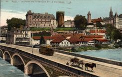 CPA Pau Le Pont de Jurancon et le Chateau Tramway Cheval