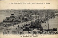 CPA Cote d'Emeraude Saint Malo La Grande Plage le Casino et le Port Vue Generale Prise de la Cathedr