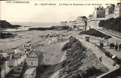 CPA Cote d'Emeraude Saint Malo La Plage de Bon Secours et les Remparts 