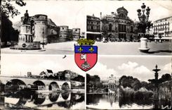 CPA Angers (Maine et Loire) La Place du Theatre La Statue du Roi Rene et le Chateau Le Pont de la Ba