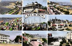 CPA Arcachon de G a D La Plage et les Jetees La Plage La Poste Le Casino Mauresque Les Sardiniers Le