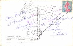 CPA Arcachon de G a D La Plage et les Jetees La Plage La Poste Le Casino Mauresque Les Sardiniers Le