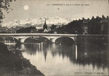 CPA Grenoble la nuit et la Chaine des Alpes