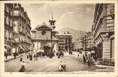 CPA Grenoble La Rue Felix Poulat et L'Eglise Saint Louis