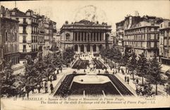 CPA Marseille Square de la Bourse et Monument de Pierre Puget