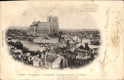 CPA Reims Vue generale La Cathedrale Le Palais de Justice Le Theatre 