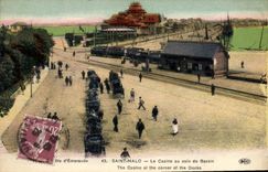 CPA Cote d'Emeraude Saint Malo Le Casino au coin du Bassin Train