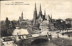 CPA Strasbourg pont des Vosges Eglise St paul et cathedrale 
