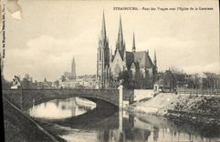 CPA Strasbourg pont des Vosges avec l'eglise de la Garnison 