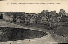 CPA Les Baux Vue panoramique des ruines de l'ancien hopital et du Chateau des Baux