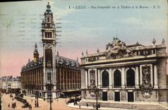 CPA Lille Vue d'ensemble sur le Theatre et la Bourse
