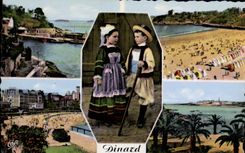 CPA Dinard Promenade du Clair de Lune La Plage Costumes Bretons Vue vers la Plage La Palmeraie 