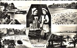 CPA Dinard Promenade du Clair de Lune La Plage Costumes Bretons Vue vers la Plage La Palmeraie 