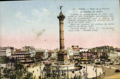 CPA Paris place de la Bostille et Colonne de juillet Colonne en branze erigee en 1831 inauguree en 1