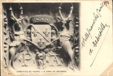 CPA Armoiries de Pierre II et Anne de Bourbon maison du grand cafe Villefranche sur Saone 